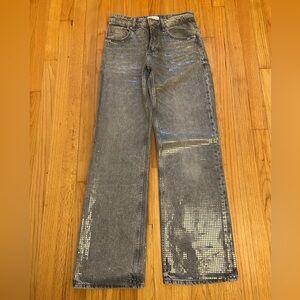 Zara Women's Gray Flare Jeans with Silver Details